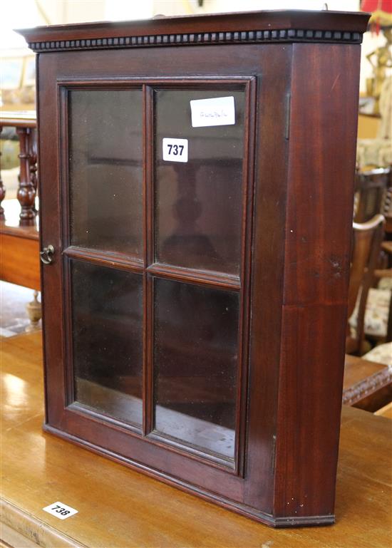 Glazed mahogany hanging corner cabinet